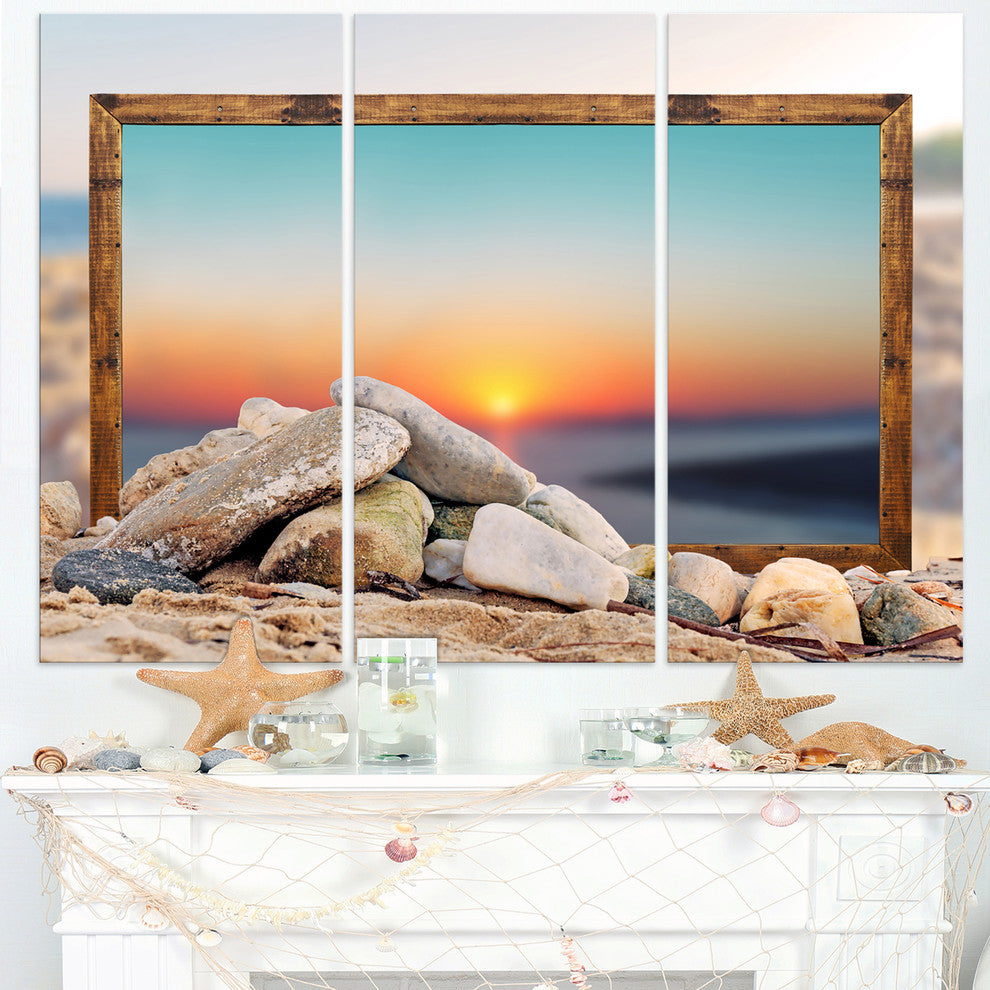 "Framed Blurred Beach" Art Canvas Print, 3 Panels, 36"x28"