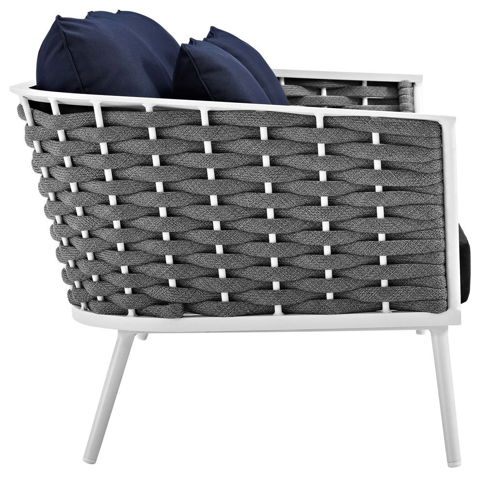 Stance 6 Piece Outdoor Patio Aluminum Sectional Sofa Set, White Navy