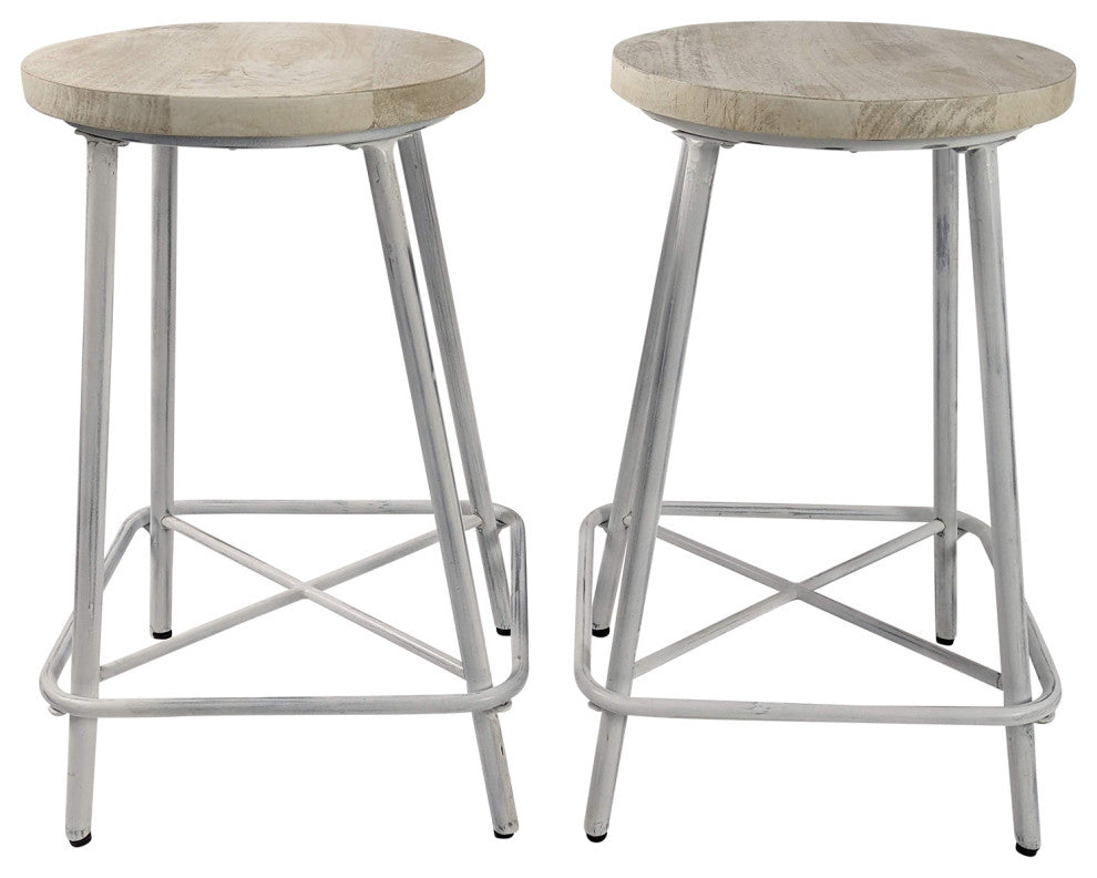 Illona 24" Stool, Set of 2, Whitewash
