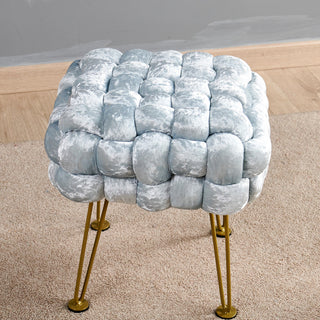 Crushed Velvet Pouf Stool, Light Blue, 16''x16''x16''