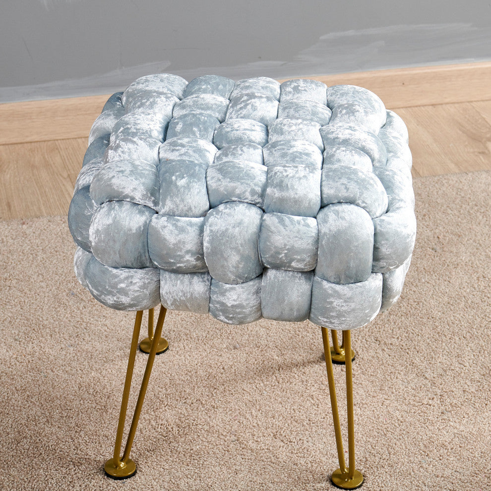 Crushed Velvet Pouf Stool, Light Blue, 16''x16''x16''
