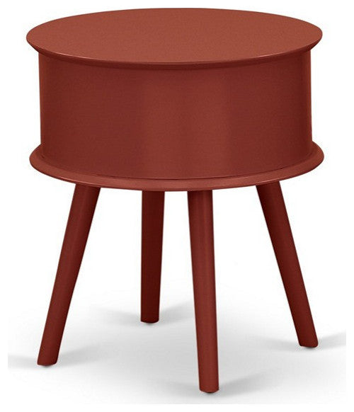Gordon Round Night Stand End Table With Drawer, Burgundy Finish