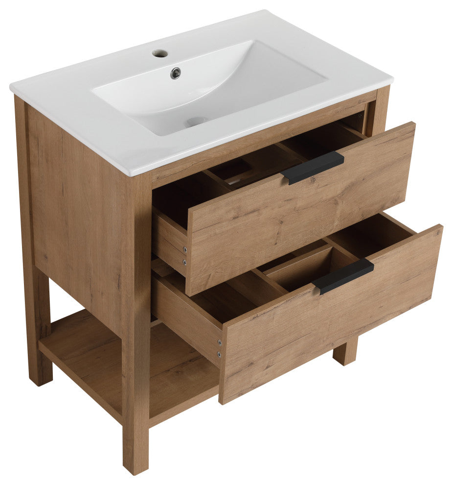 TATEUS Bathroom Vanity With Sink, Freestanding 2 Drawers 30 Inch
