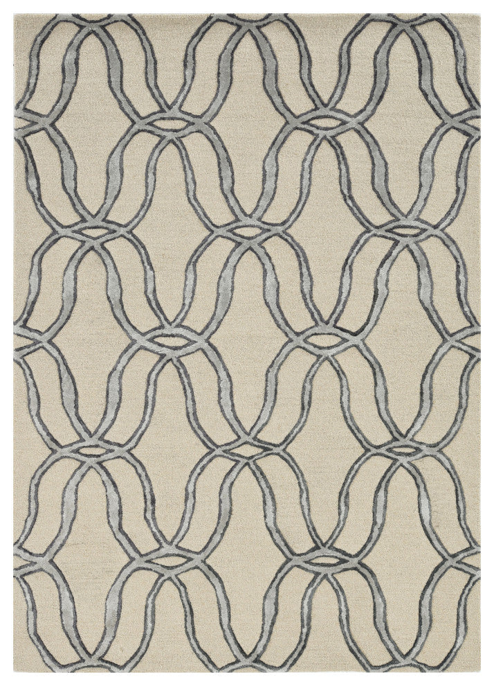 HomeRoots 12'x15' Silver Ivory Hand Tufted Vermicular Indoor Area Rug