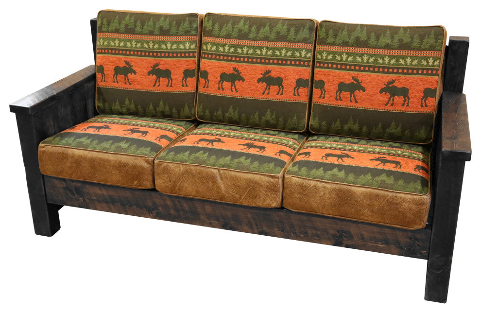 Barnwood Style Timber Peg Couch, Dusk, Casco Evergreen and Emerson Buff