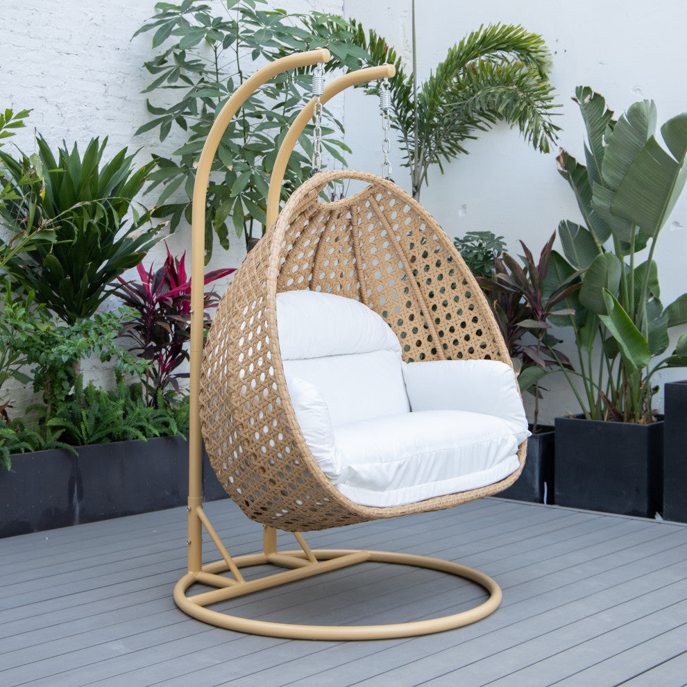 LeisureMod MSCLBR-53W Mendoza White Hanging 2 person Egg Swing Chair