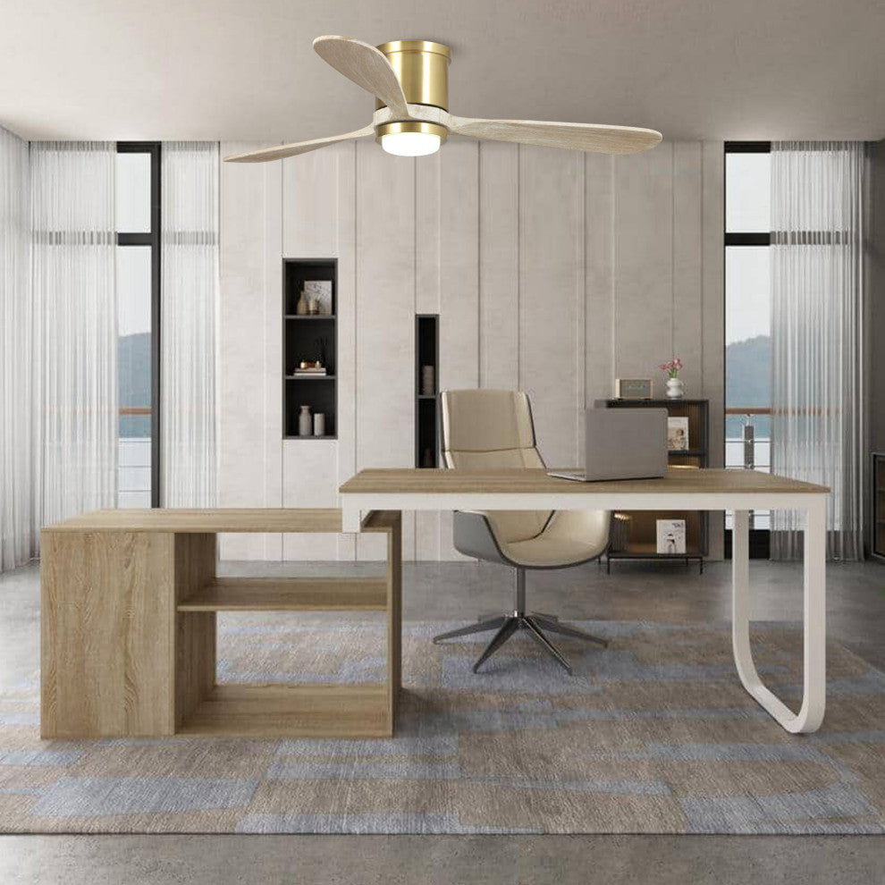 52-in Modern Flush Mounted Ceiling Fan with 3 Blades-in Sand Copper