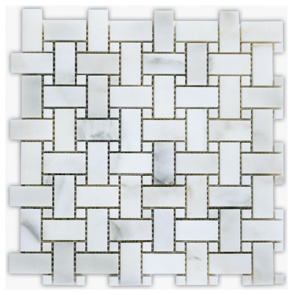 Calacatta Polished 1x2 Basket Weave Marble Mosaic