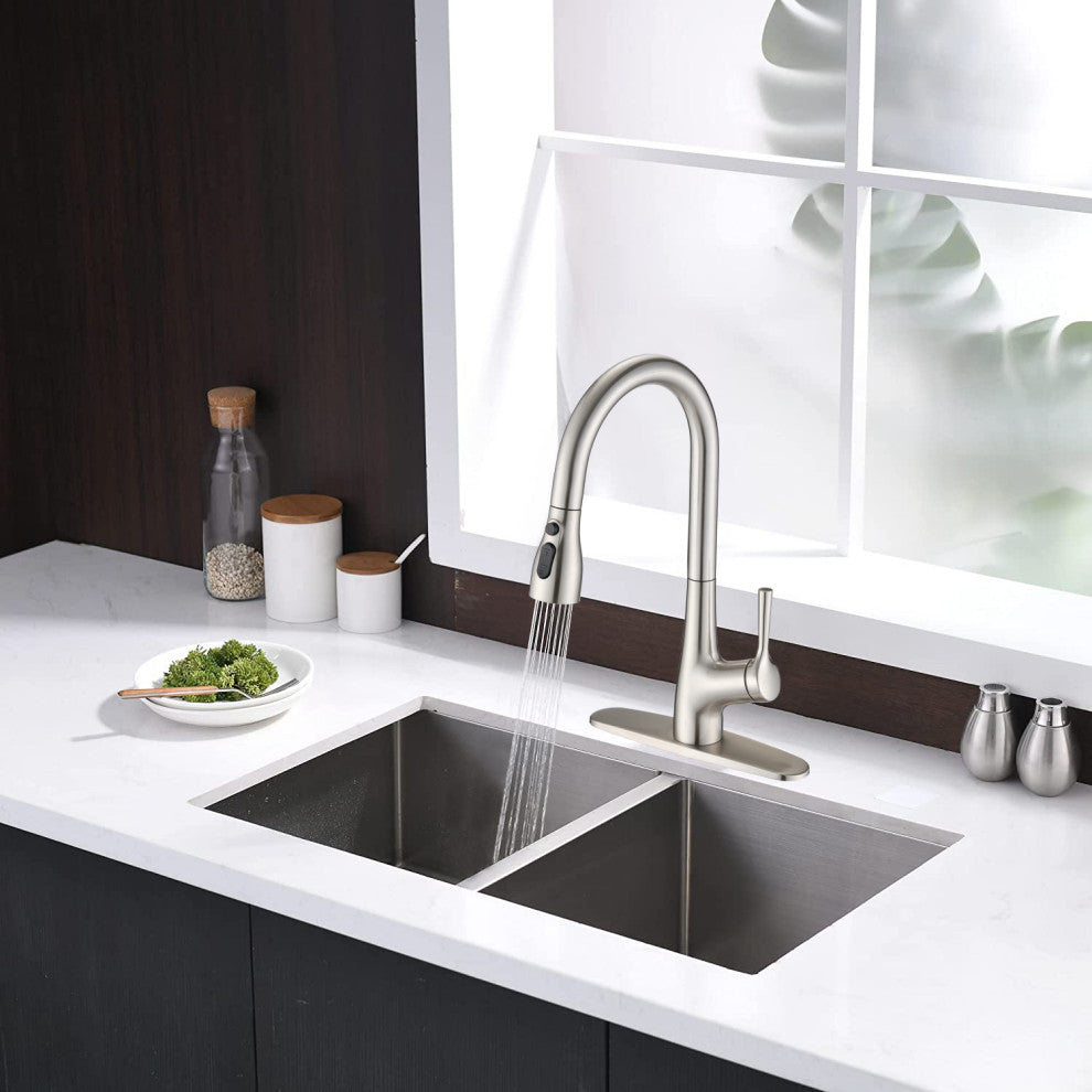 Single Handle Pull Down Kitchen Sink Faucet, Brushed Nickel