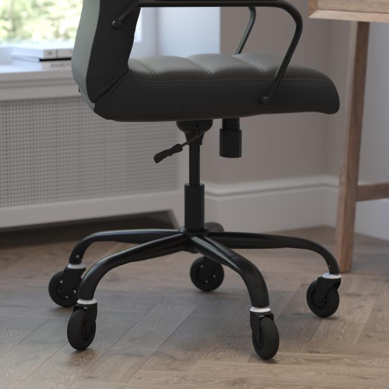 Whitney High Back Executive Swivel Office Chair with Black Frame & Arms, Black Leathersoft/Black Frame