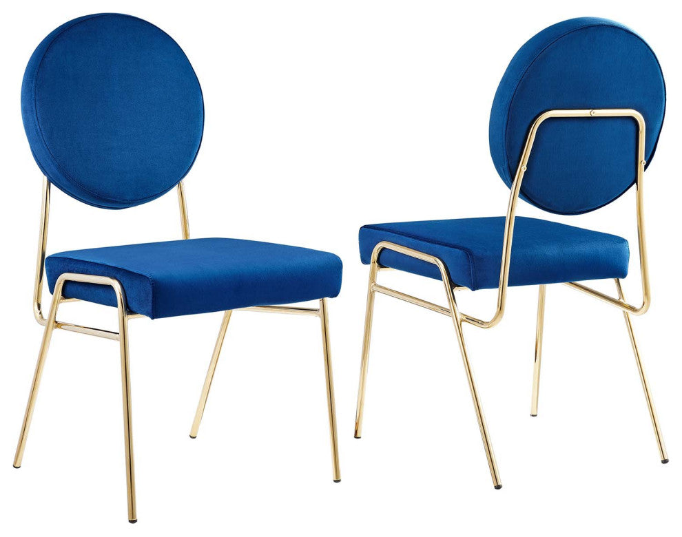 Craft Performance Velvet Dining Side Chairs, Set of 2, Gold Navy