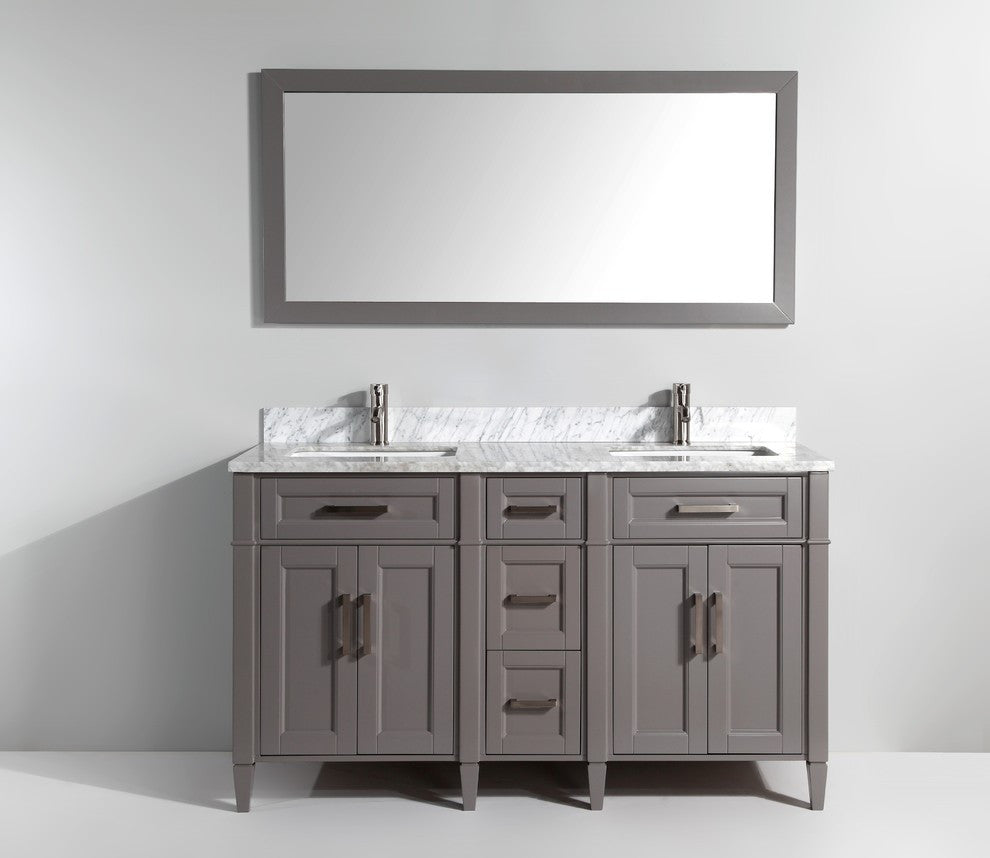 Vanity Set With Carrara Marble Top, 60", Gray, Standard Mirror