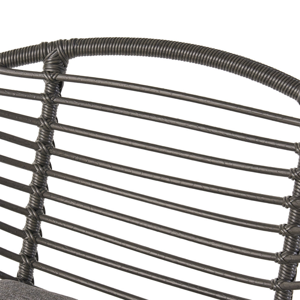 Aleah Indoor Woven Faux Rattan Chairs With Cushions, Set of 2, Gray, Dark Gray