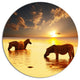Zebras In Water At Sunset, African Disc Metal Artwork, 36"