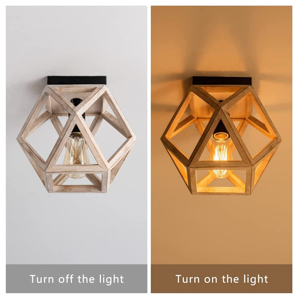 Industrial Wood Flush Mount Ceiling Lamp Farmhouse Close to Ceiling Lighting Fix