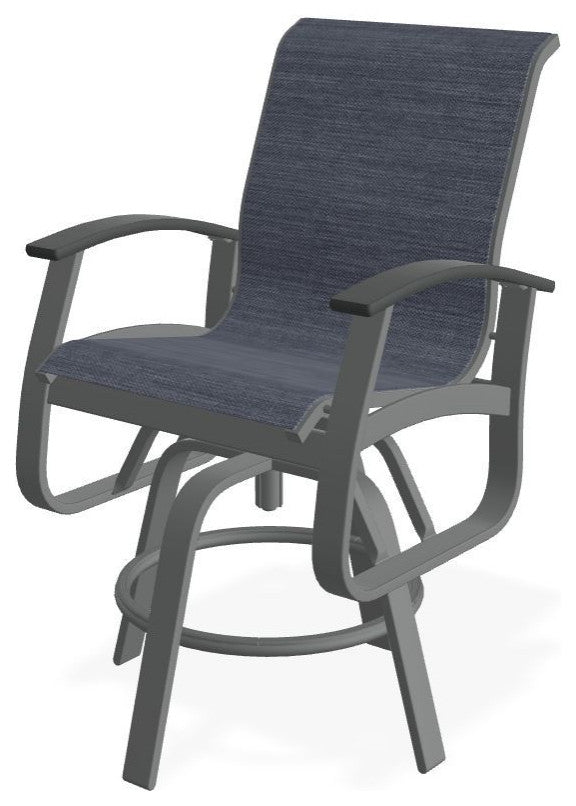Belle Isle Sling Balcony Height Outdoor Swivel Chair, Augustine Denim/Graphite