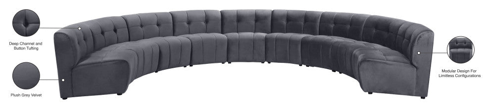 Limitless Velvet Upholstered 9-Piece Modular Sectional, Gray