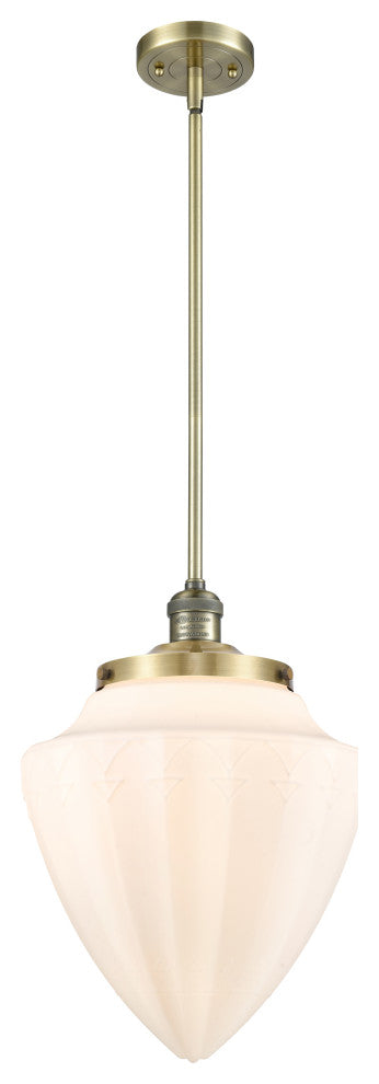 Large Bullet 1 Light Mini Pendant, Antique Brass, Matte White