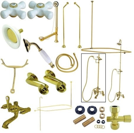 CCK118XPX-P Clawfoot Tub Faucet Package with Shower Enclosure, Polished Brass