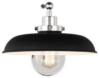 Wellfleet Single Arm Wide Task Sconce, Midnight Black and Polished Nickel
