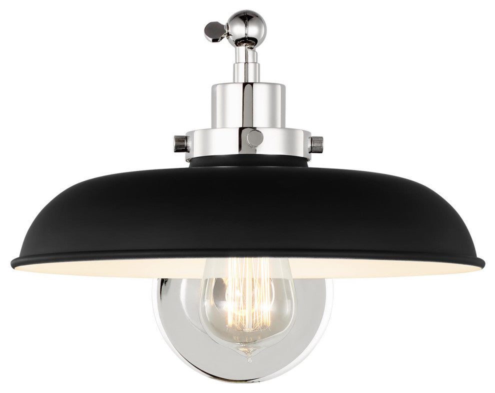 Wellfleet Single Arm Wide Task Sconce, Midnight Black and Polished Nickel