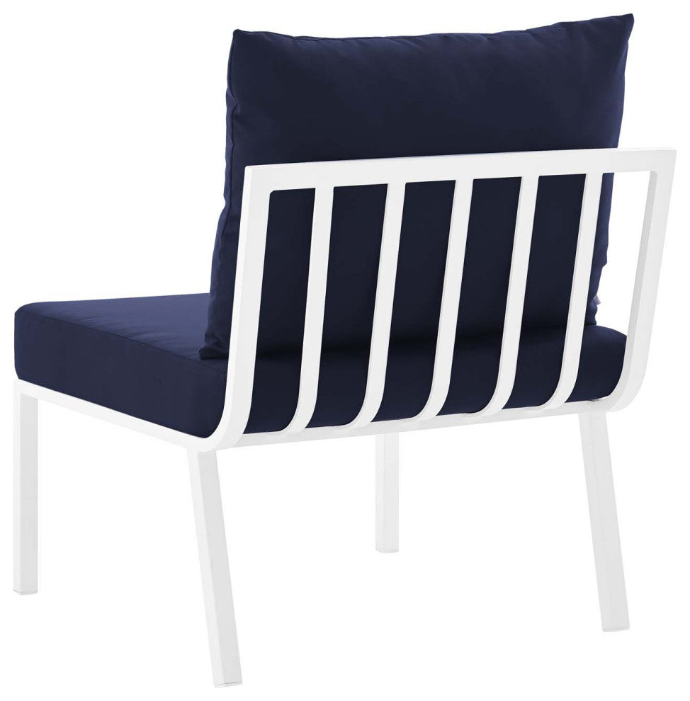 Lounge Sectional Sofa Chair Set, Aluminum, Metal, White Blue Navy, Outdoor