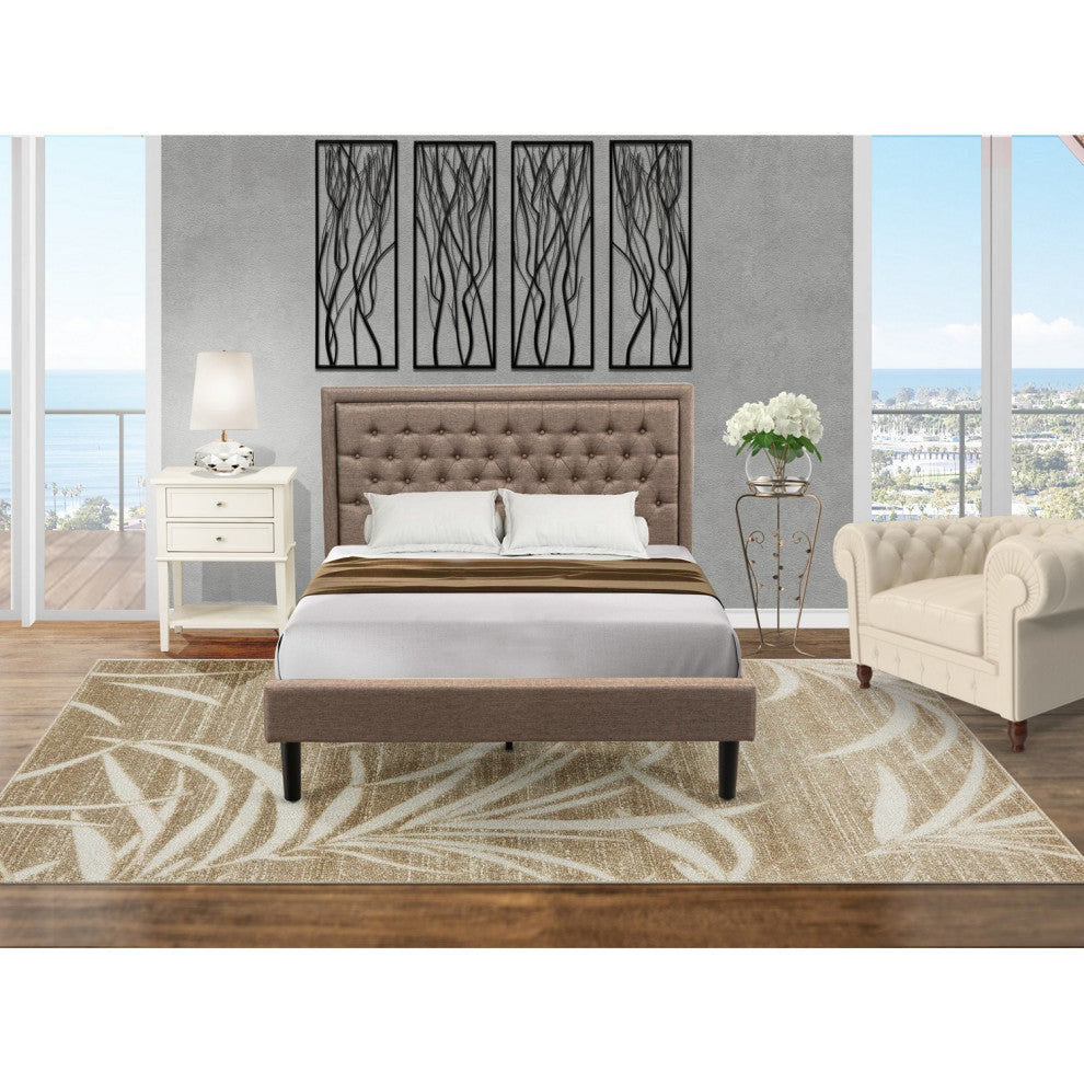 2Pc Queen Size Set, 1 Queen Size Bed Dark Khaki, 1 Night Stand