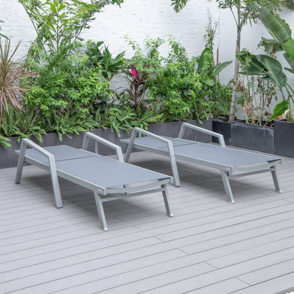 Marlin Patio Chaise Lounge Chair With Armrests in Grey Aluminum Frame, Set of 2