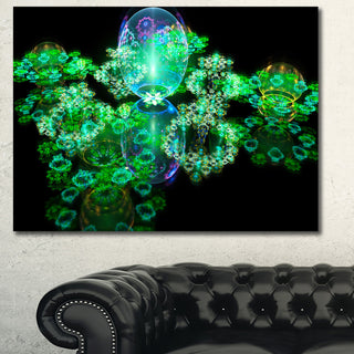 Green Water Drops on Mirror, Oversized Abstract Canvas Art Print, 60x40