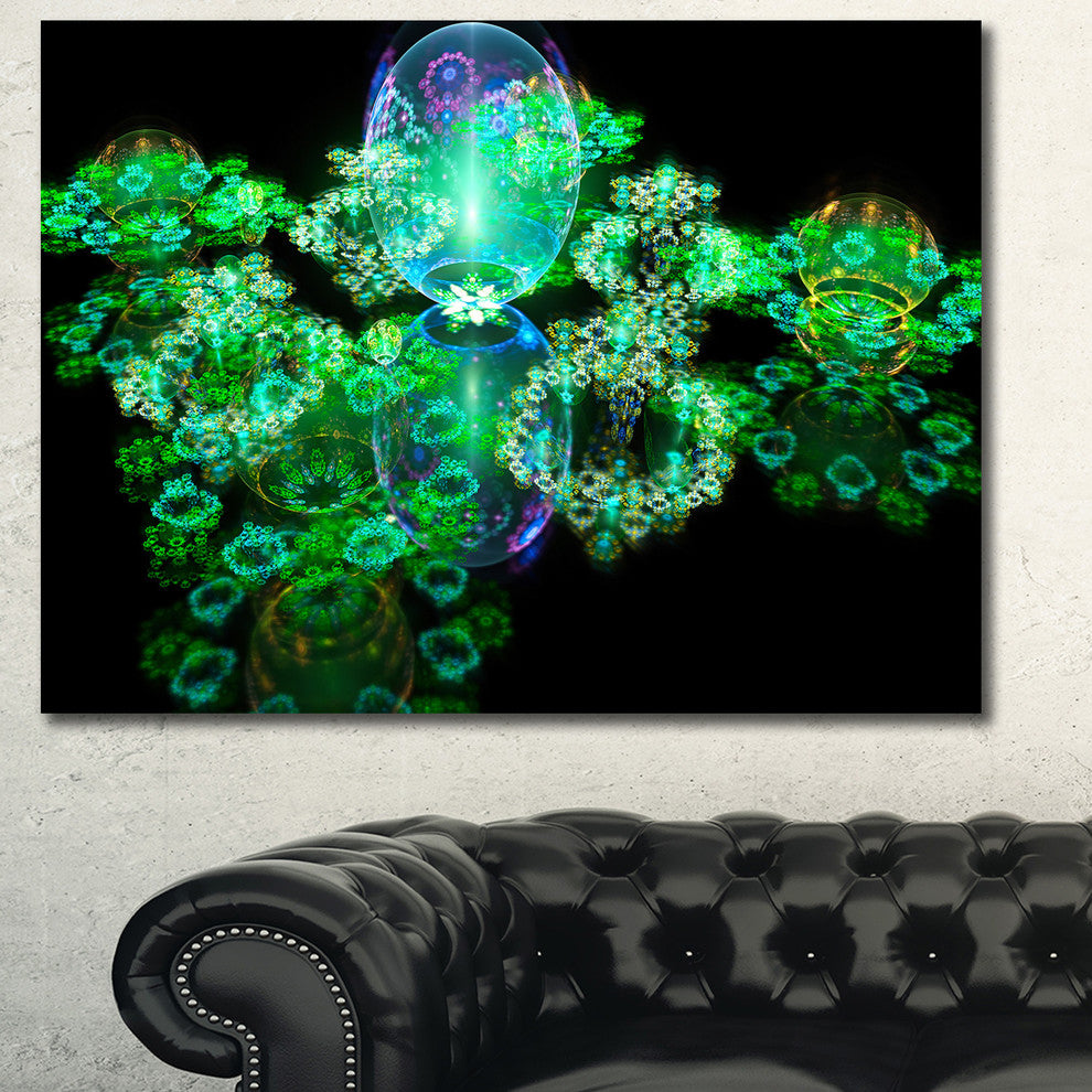 Green Water Drops on Mirror, Oversized Abstract Canvas Art Print, 60x40