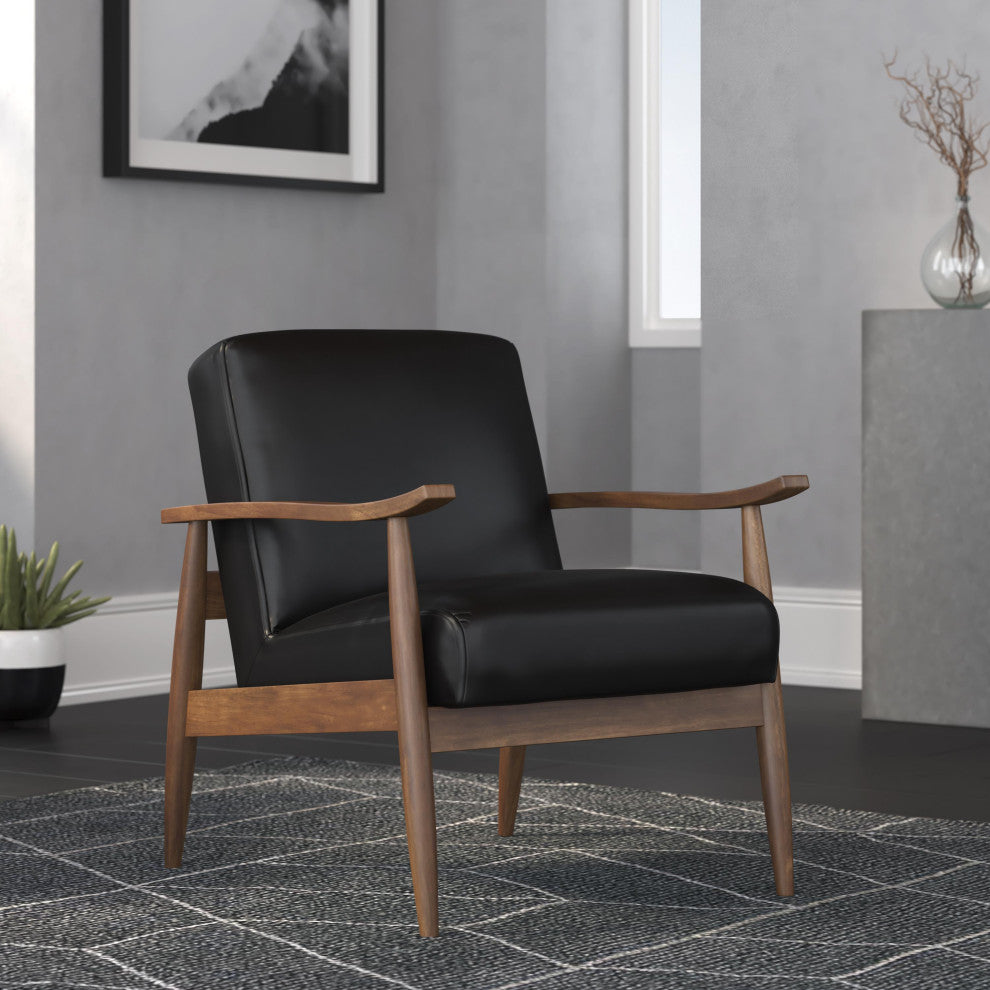 Austin Black Leather Gel Wooden Base Accent Chair, Black