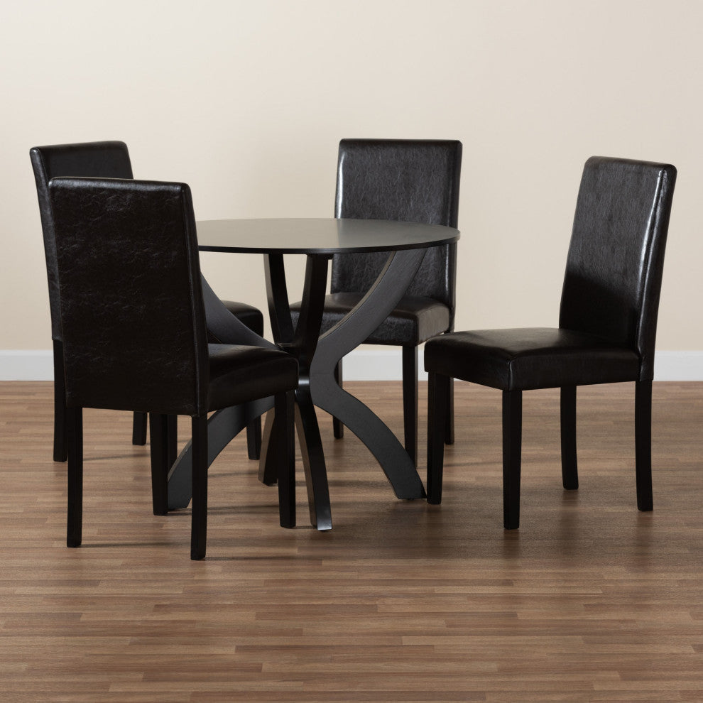 Bobbi Espresso Brown Faux Leather 5-Piece Dining Set