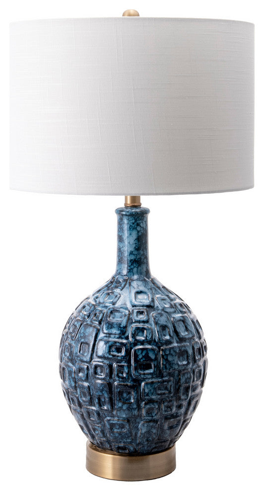 Nuloom 28" Tegular Ceramic Flask Linen Shade Blue 3-Way Switch Table Lamp