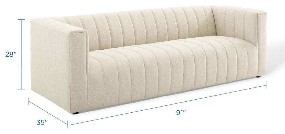 Tufted Sofa, Fabric, Beige, Modern, Living Lounge Room Hotel Lobby Hospitality