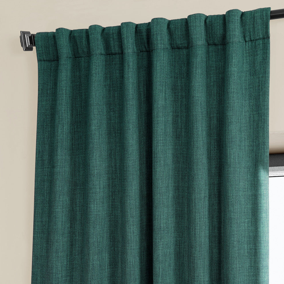 Faux Linen Darkening Curtain Single Panel, Slate Teal, 50"x108"