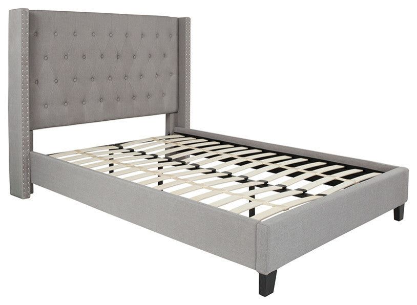 Riverdale Full Size Tufted Platform Bed, Light Gray