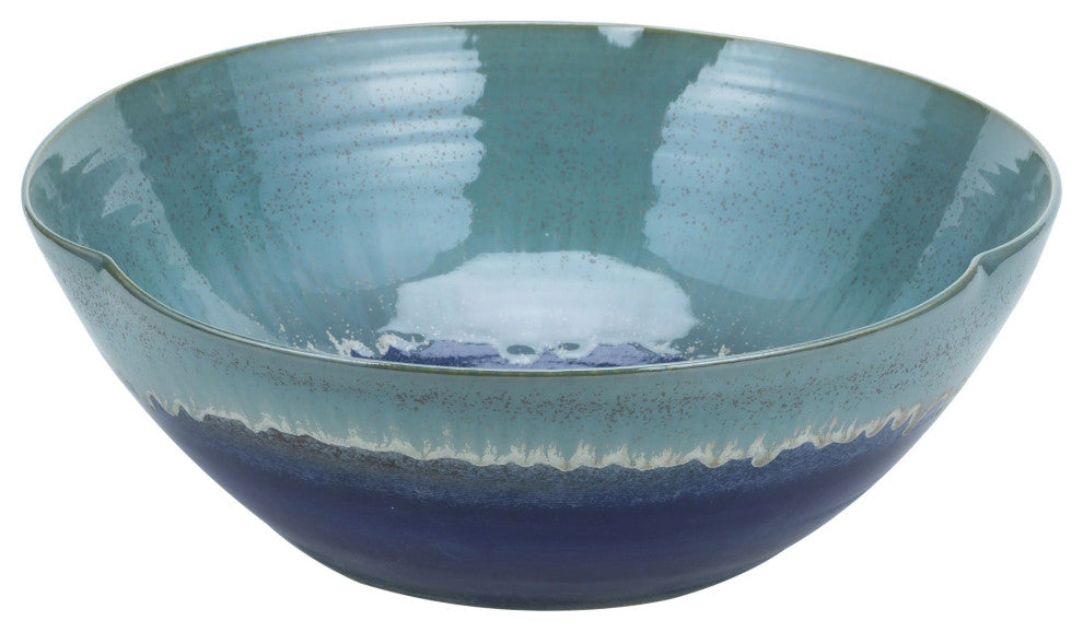 Swirl Bowl Blue Green Reaction Glazed Small