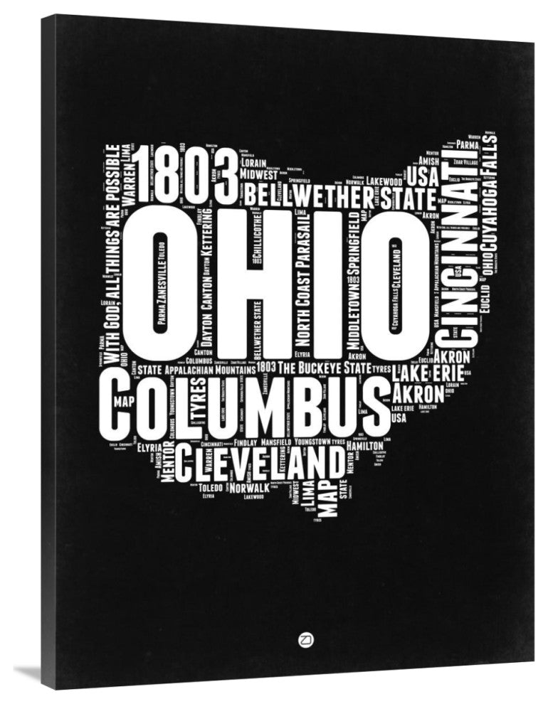 "Ohio Black and White Map" Fine Art Print