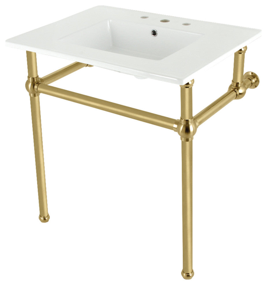 Kingston Brass KVBH31227W8B7 31" Console Sink, Legs, 8", 3 Hole
