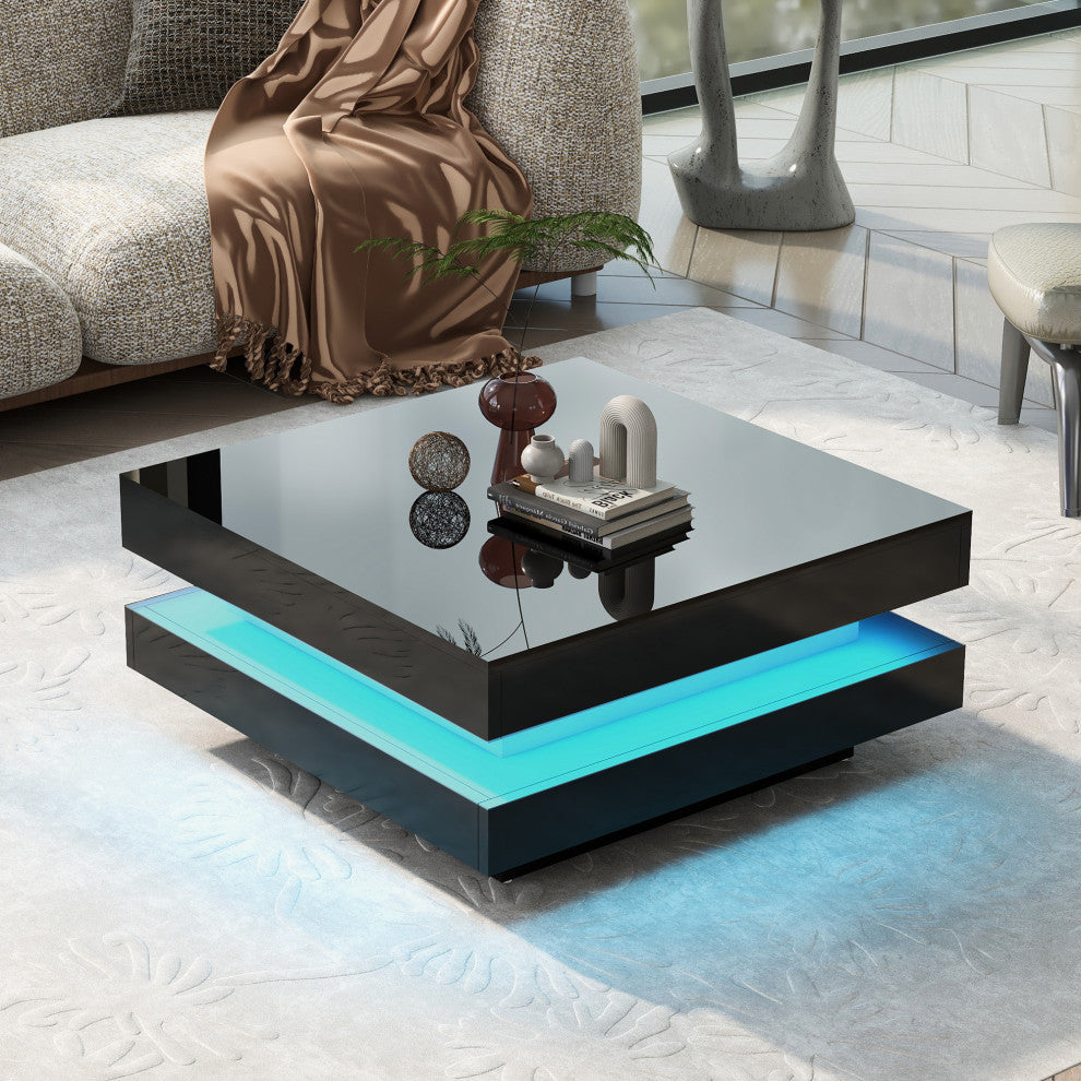 Gewnee High Gloss Minimalist Design With Plug-In 16-Color Led Lights