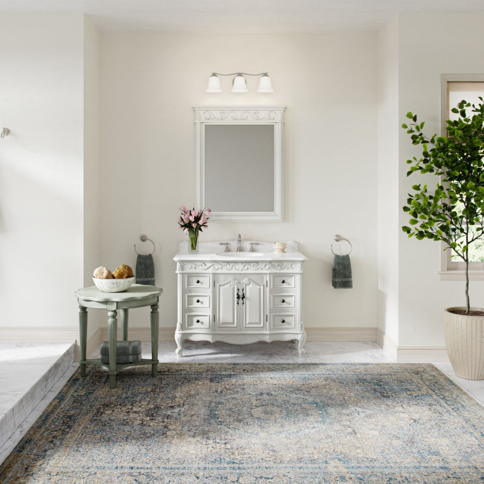 Antique White Traditional Style Single Sink Beckham Bathroom Vanity, White, 42", Single Sink, With Mirror, Freestanding