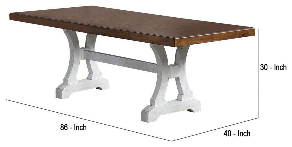 Benzara BM268884 Dining Table With Trestle Base and Extension Leaf, Black/Brown