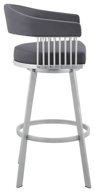 Armen Living Bronson 25" Faux Leather Counter Stool in Gray/Stainless Steel