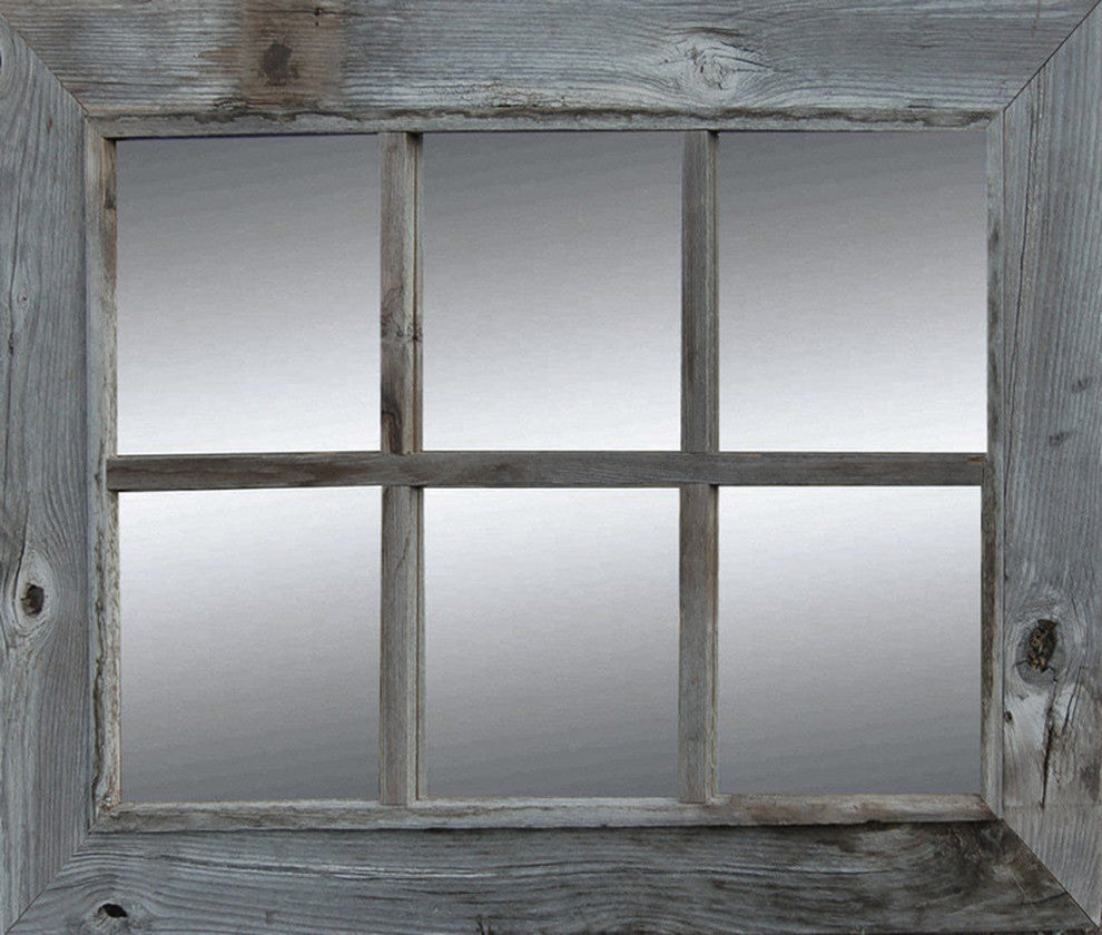 Rustic Mirror, Window Pane Barnwood Mirror, 6 Panes, 22"x30"