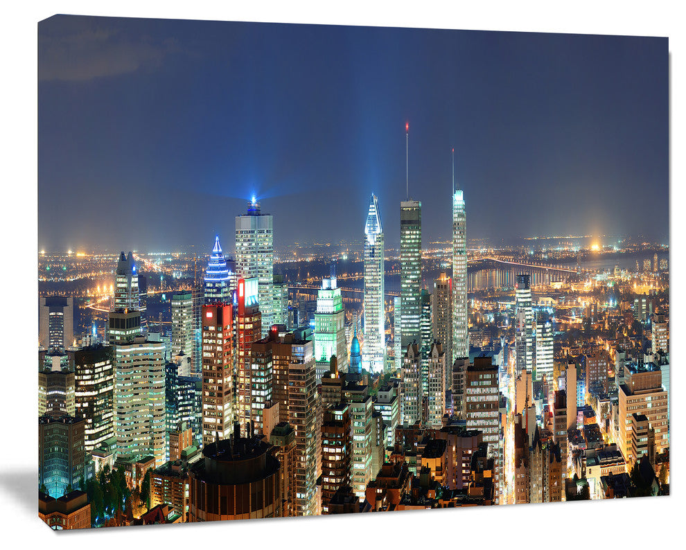 Montreal at Dusk Panorama, Landscape Canvas Art Print, 40"x30"