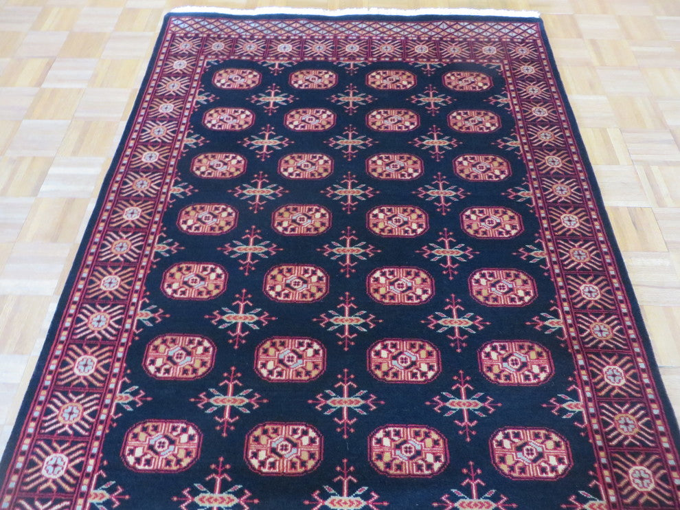 4x7 Black Bokara Hand Knotted Oriental Rug