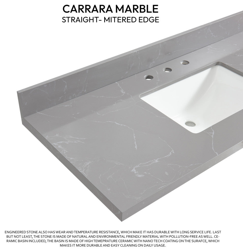 Jaen Composite Stone Vanity Top With Ceramic Sink, Reticulated Gray, 49"