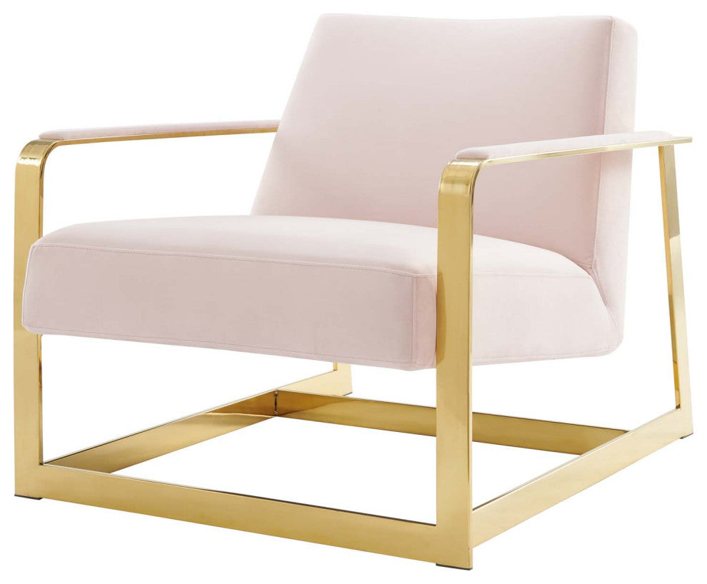 Accent Chair, Velvet, Metal, Gold Pink, Modern, Living Lounge Hotel Hospitality