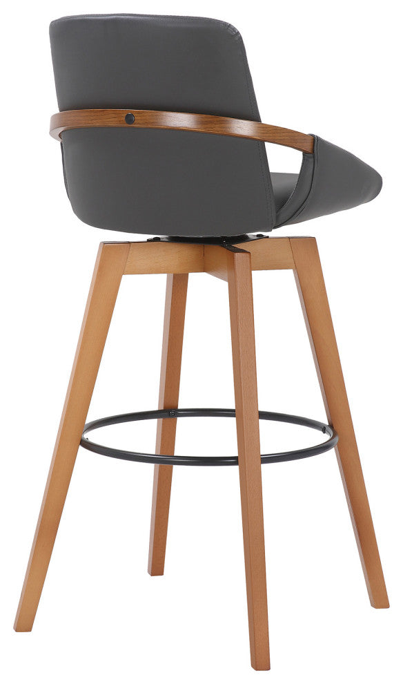 30" Luxurious Gray Faux and Walnut Wood Swivel Bar Stool