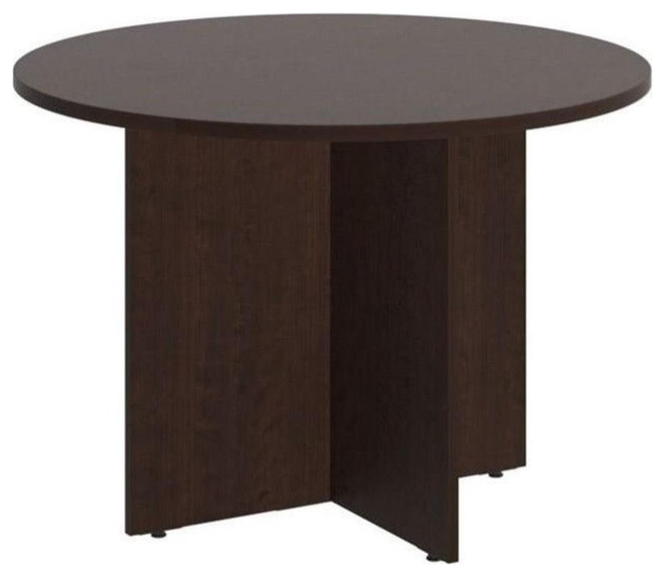 Bush Business Furniture Round Conference Table with Wood Base in Mocha Cherry